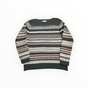 Debbie Morgan Womens XL Fair Isle Metallic Knit Sweater Gray Pink Striped L/S